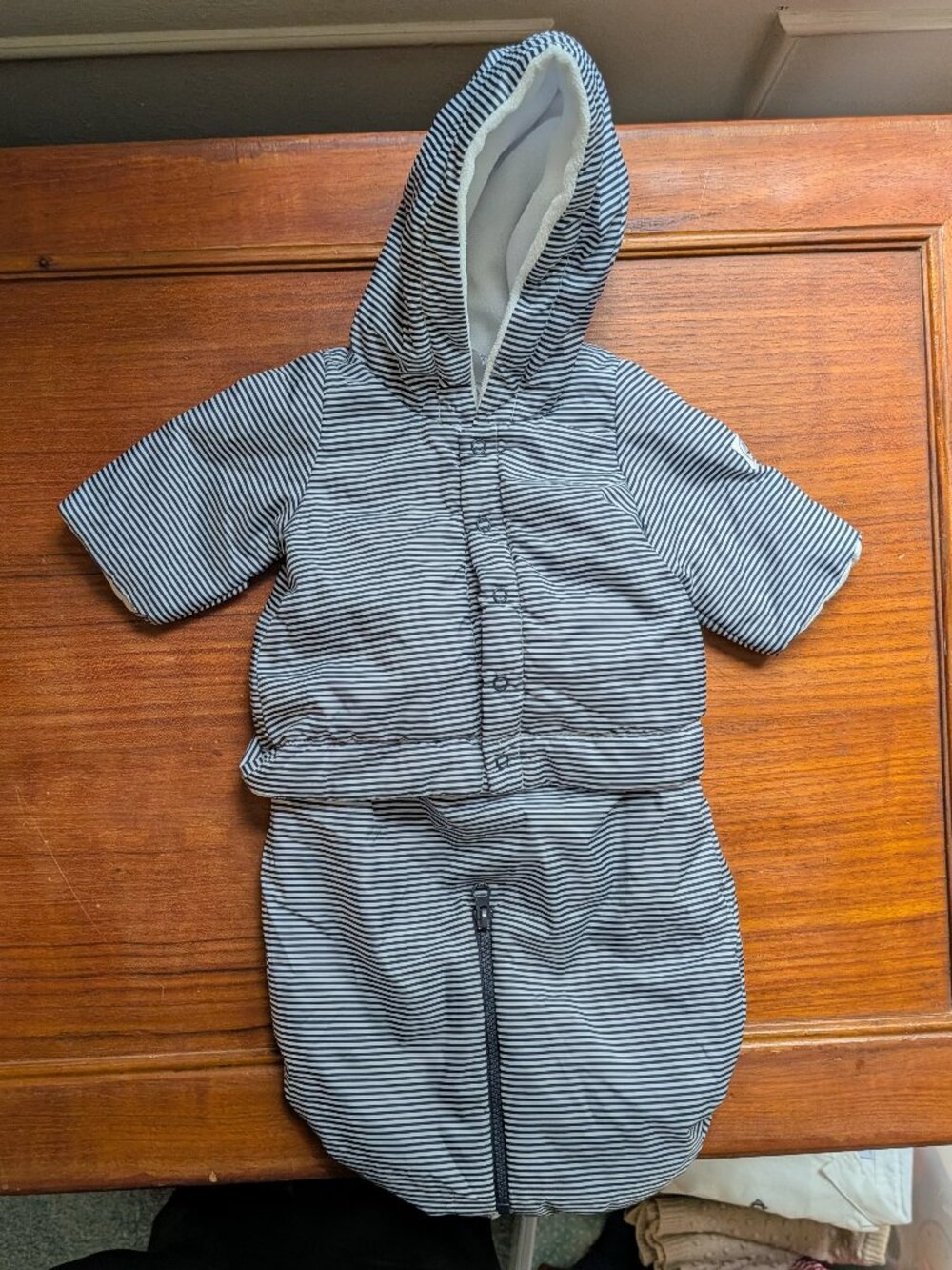 Petit Bateau Baby 1M Convertible Bunting Coat & Footmuff Navy Stripe